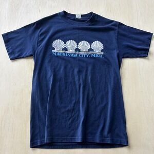 Vintage Mackinaw City Michigan Shirt Mens Small Blue Seashell Single Stitch Tee